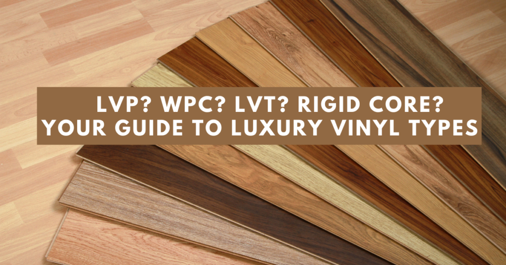 Luxury vinyl plank samples in a variety of stains or colors
